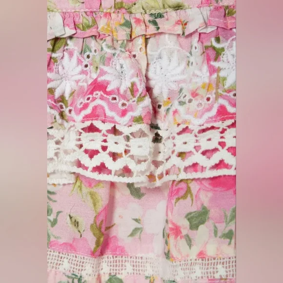 LoveShackFancy Rena Crochet-Trimmed Shirred Floral-Print Cotton-Voile Mini Dress - Picture 3 of 10